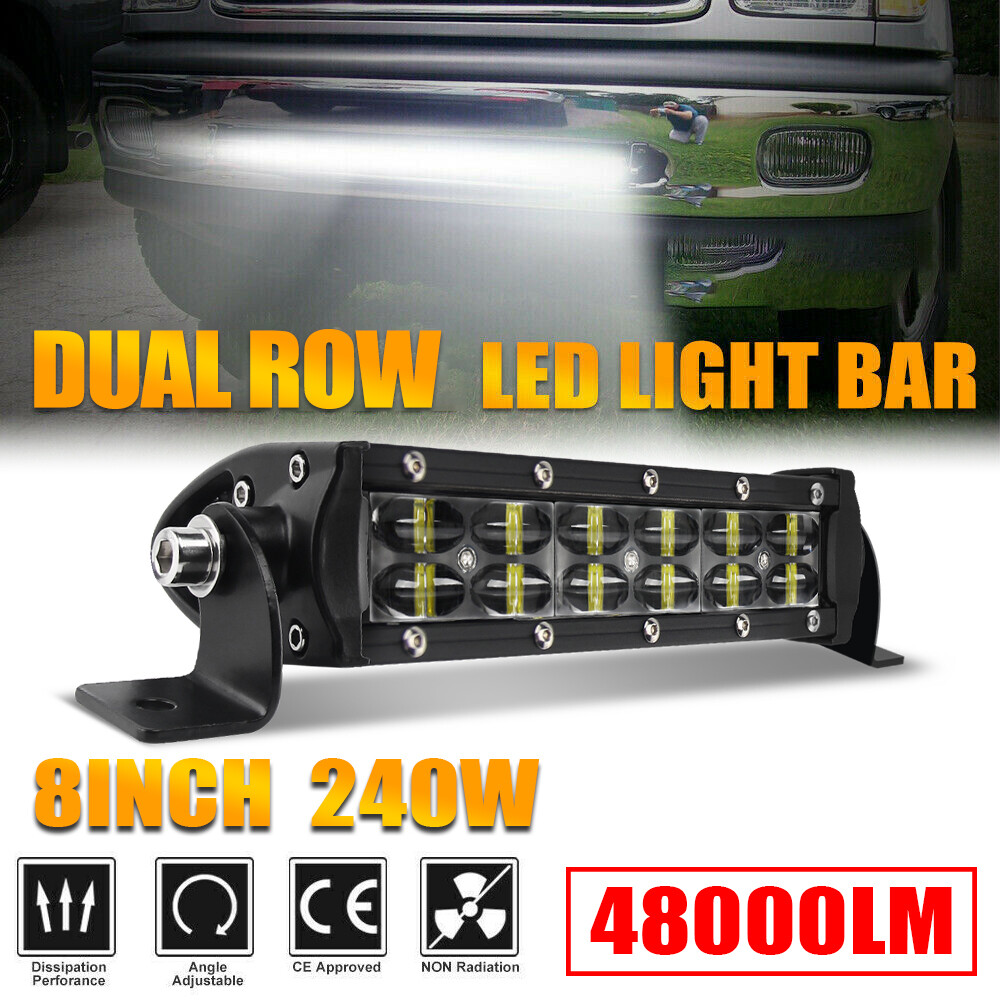 8″inch 240W Dual Row LED Work Light Bar Spot Driving Offroad 4WD ATV Truck 9/10″
