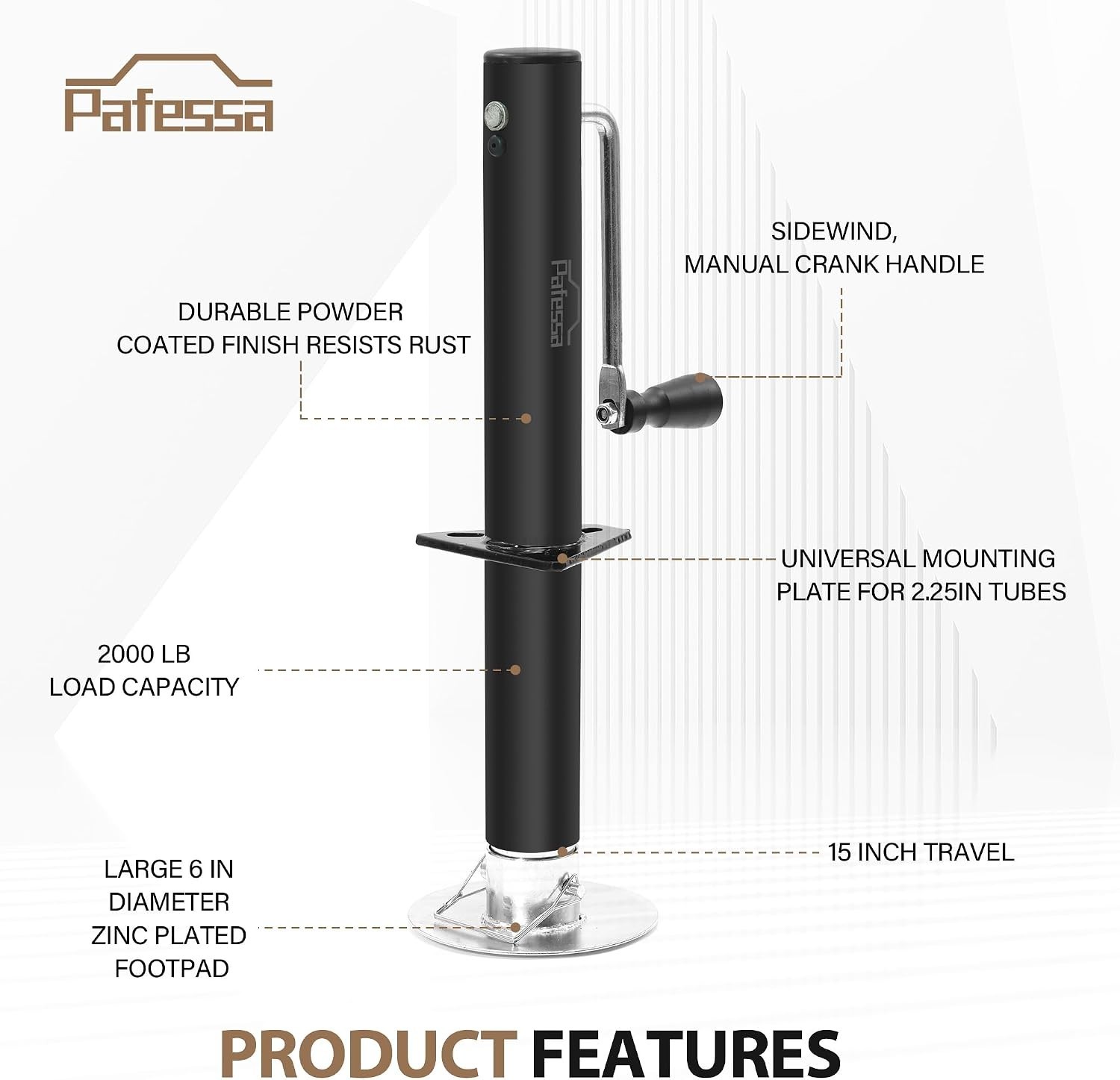 High Carbon Steel Trailer Tongue Jack – 2000lbs Lifting Power, 15″ Max Height
