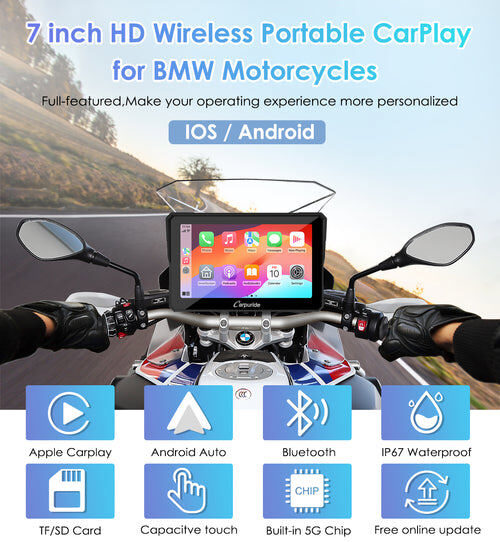 Carpuride W702B Wireless Carplay DualBluetooth Impermeable Touchscreen BMW Moto