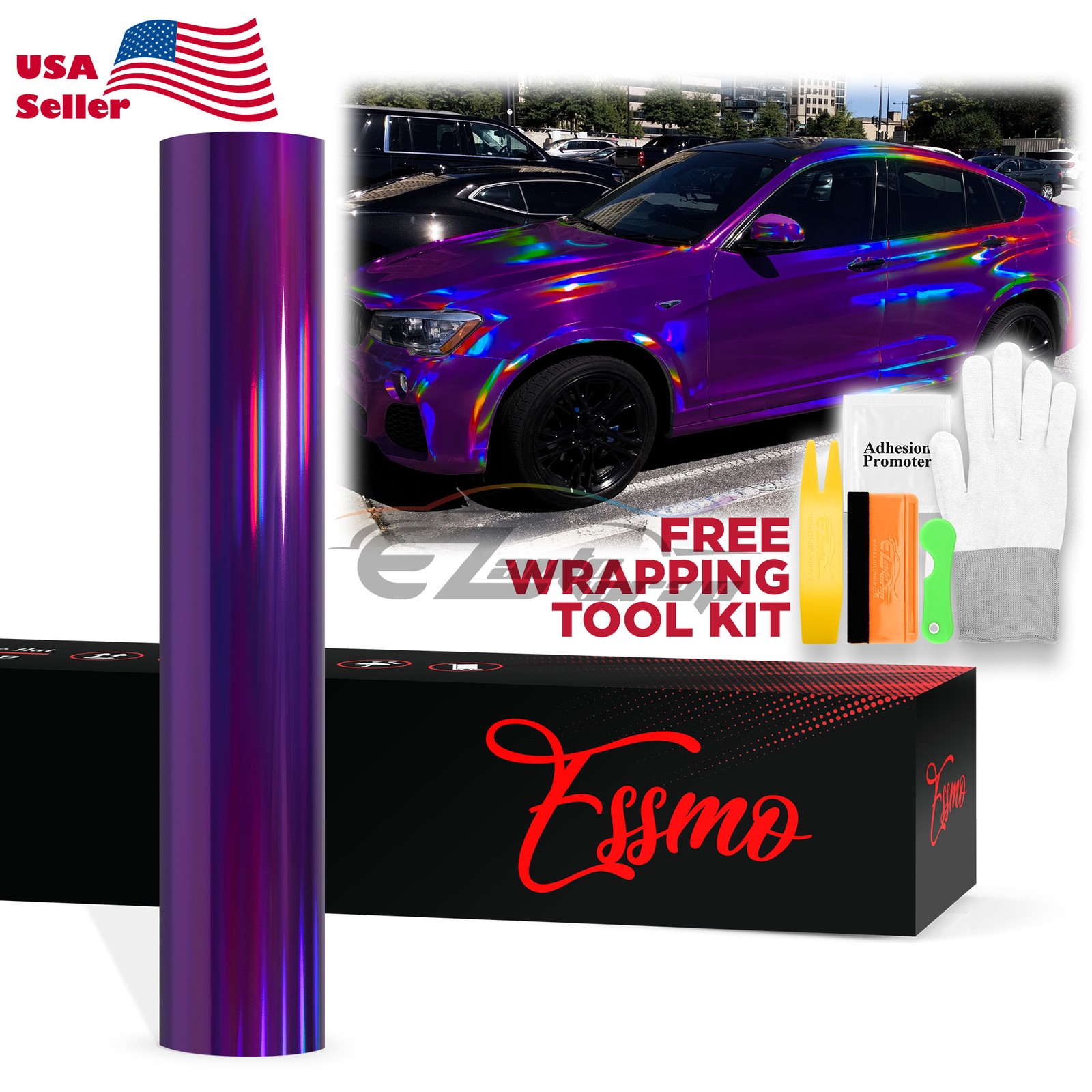 PET Holographic Purple Neo Chrome Car Decal Vinyl Wrap Air Bubble Free Sticker