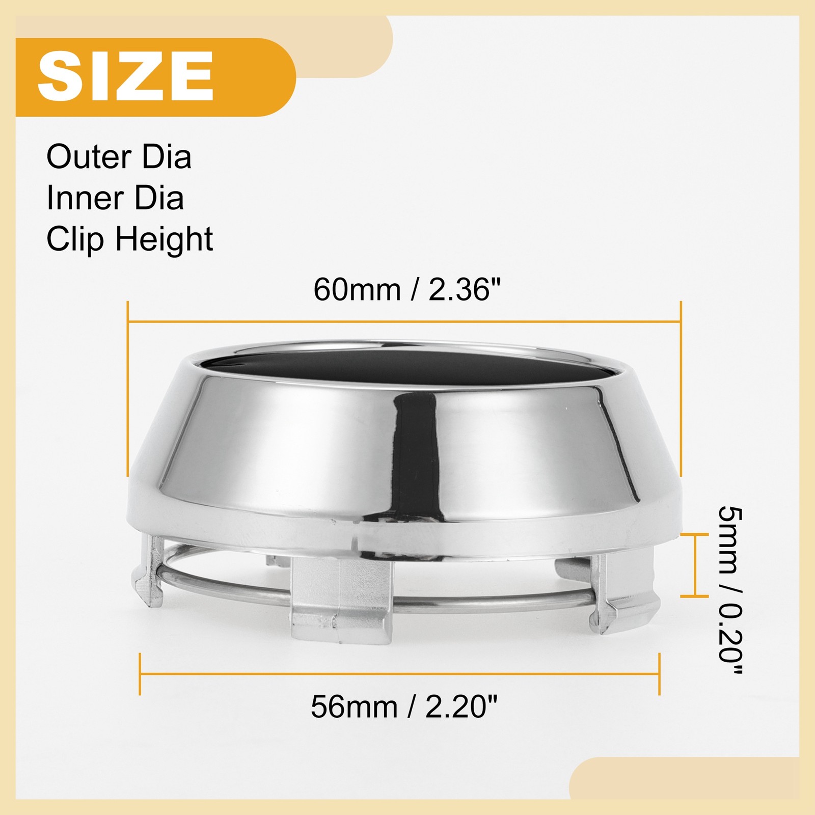 60mm 2.36″ OD Universal Car Wheel Hub Center Caps Chrome Silver Tone Black New