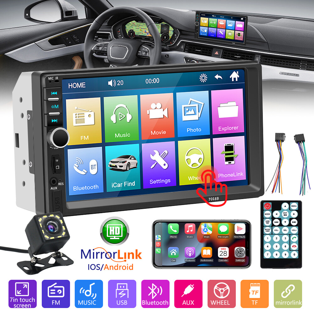 7″ Double 2DIN Car MP5 Player Touch Screen Stereo Radio Mirror Link +Rear Camera