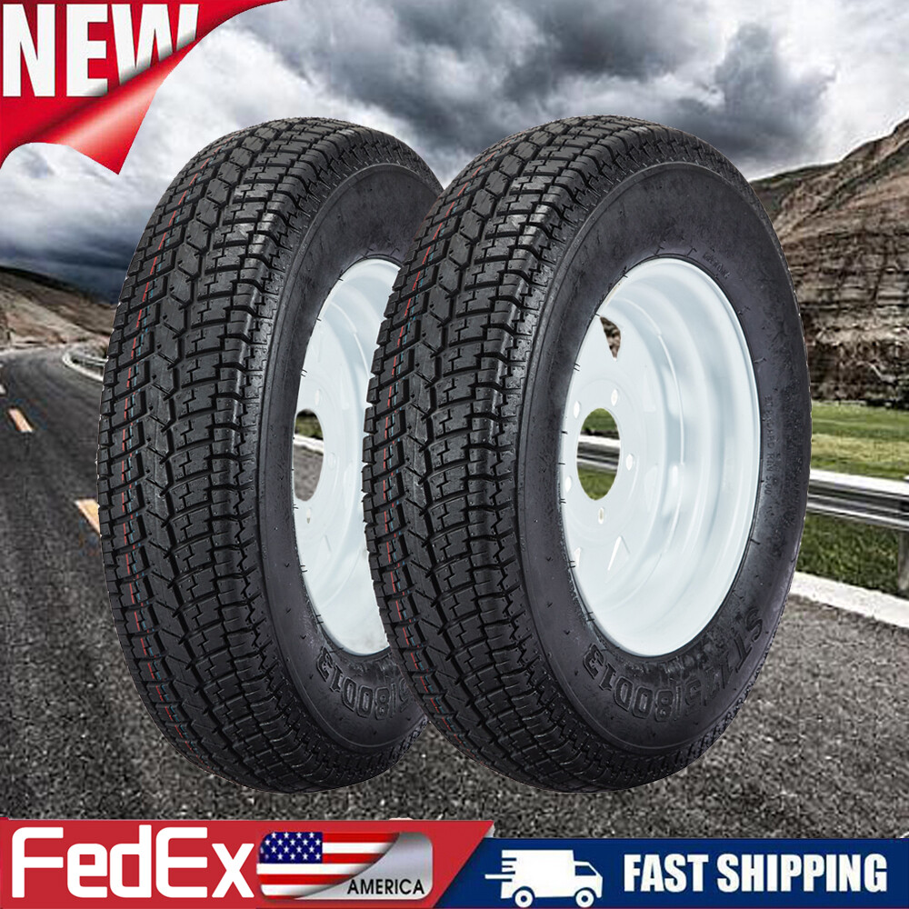 Set of 2, ST175/80D13 Trailer Tires with Rims, Load Range C, 5 Lug on 4.5″, 6PR