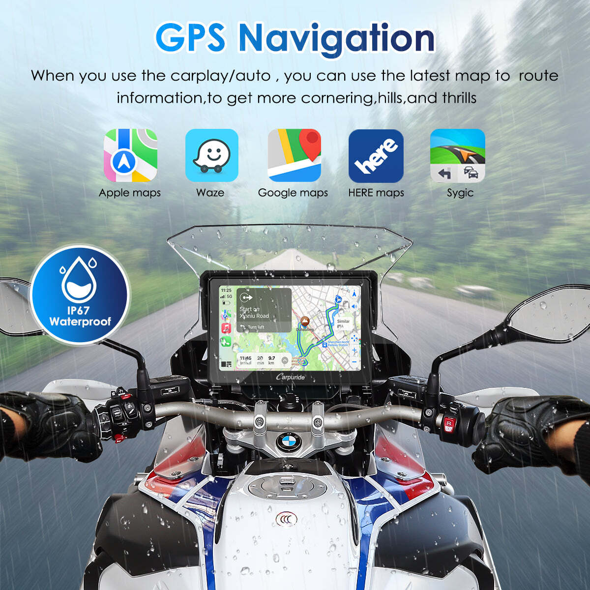 Carpuride 5” Wireless Carplay GPS Dual Bluetooth Android Auto Waterproof for BMW