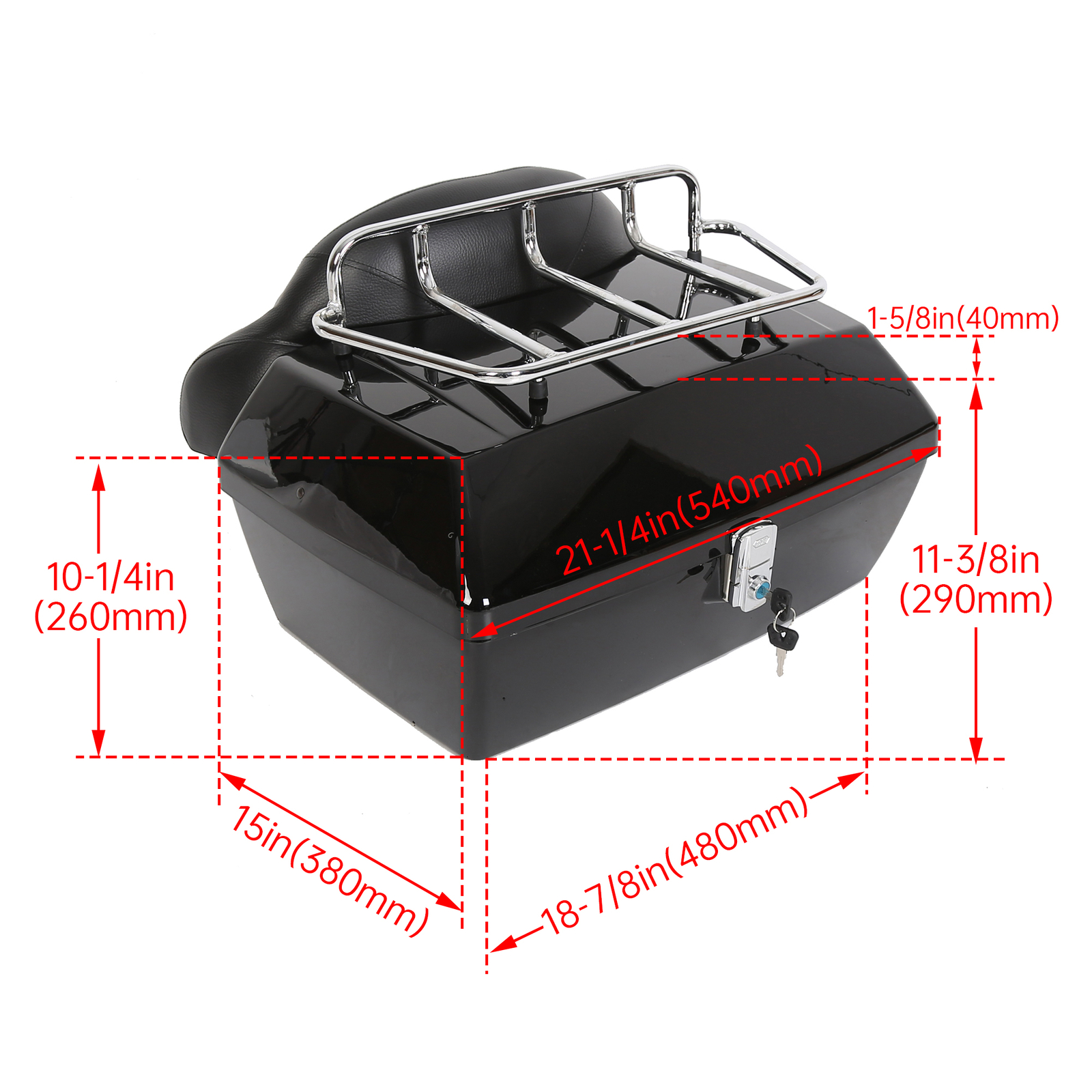 Hard Motorcycle Trunk Luggage Case Tail Box W/Backrest For Harley Yamaha Suzuki