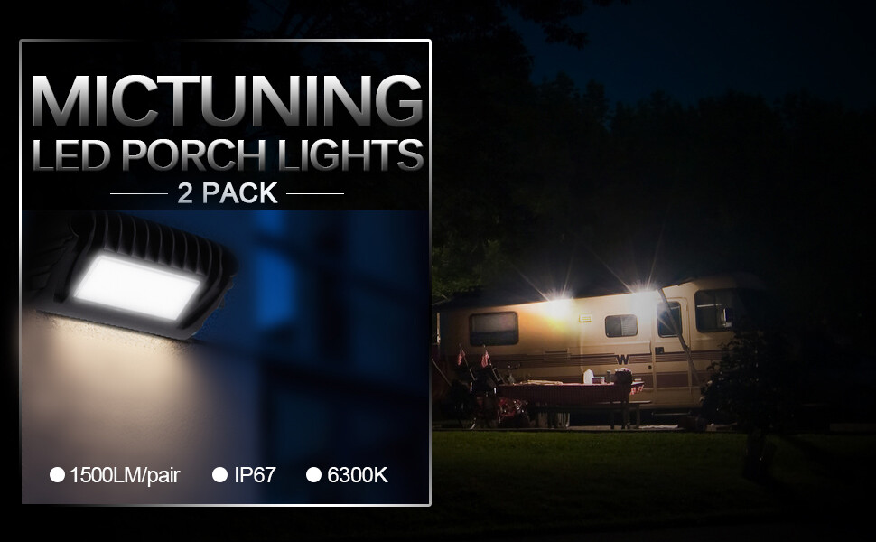 2x 1500LM LED Porch Light Awning Lamp Exterior Utility Light for Trailer Camp RV