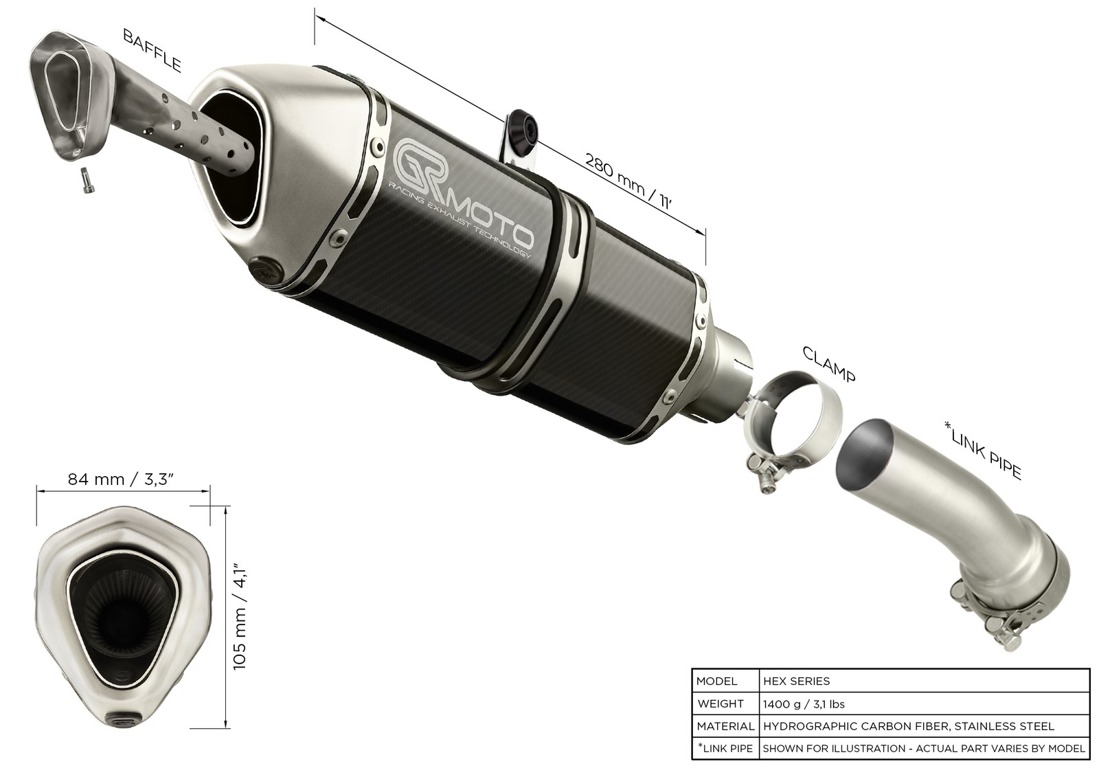 Full Exhaust System for Lexmoto VENOM 125 2013-2020 GRmoto Muffler Carbon