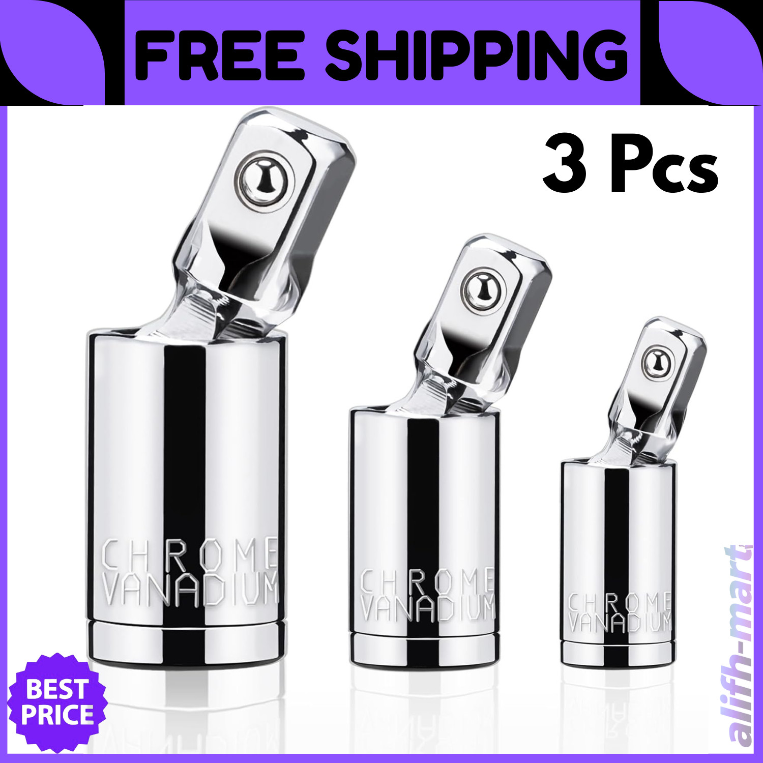 3PCS Impact Universal Joint Swivel Socket Adapter Set 1/4″ 3/8” 1/2″ Drive 360°