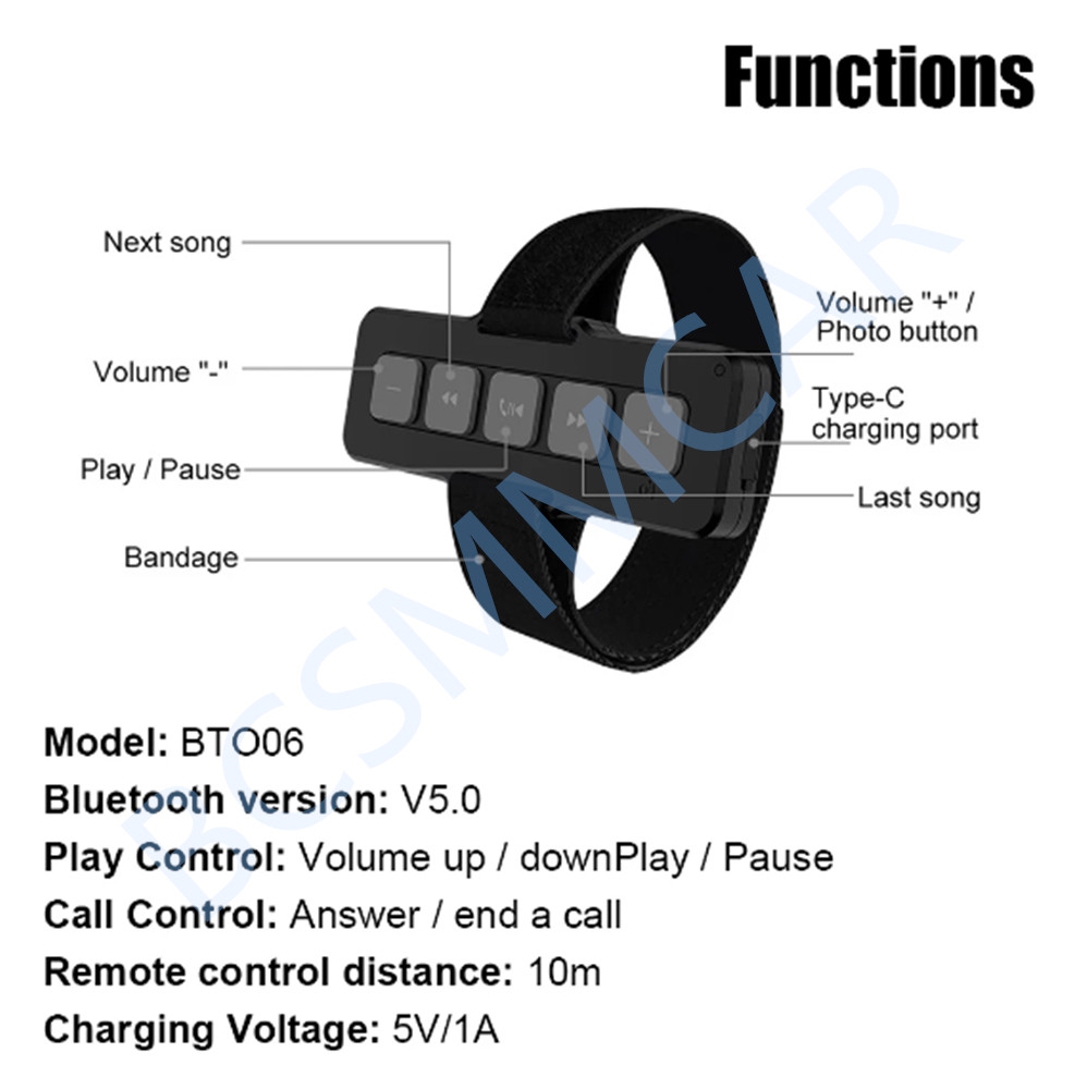 Wireless Bluetooth 5.0 Media Button Remote Controller For Car Motorcycle Outdoor