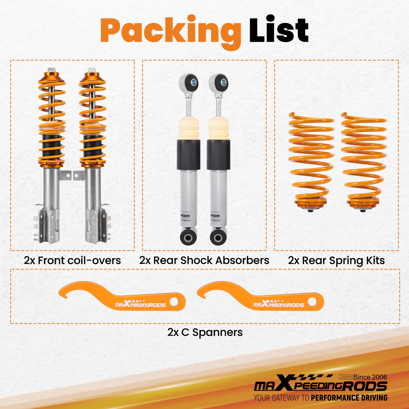 Maxpeedingrods Adjustable Coilovers Lowering Coils For FIAT 500 2009-2019