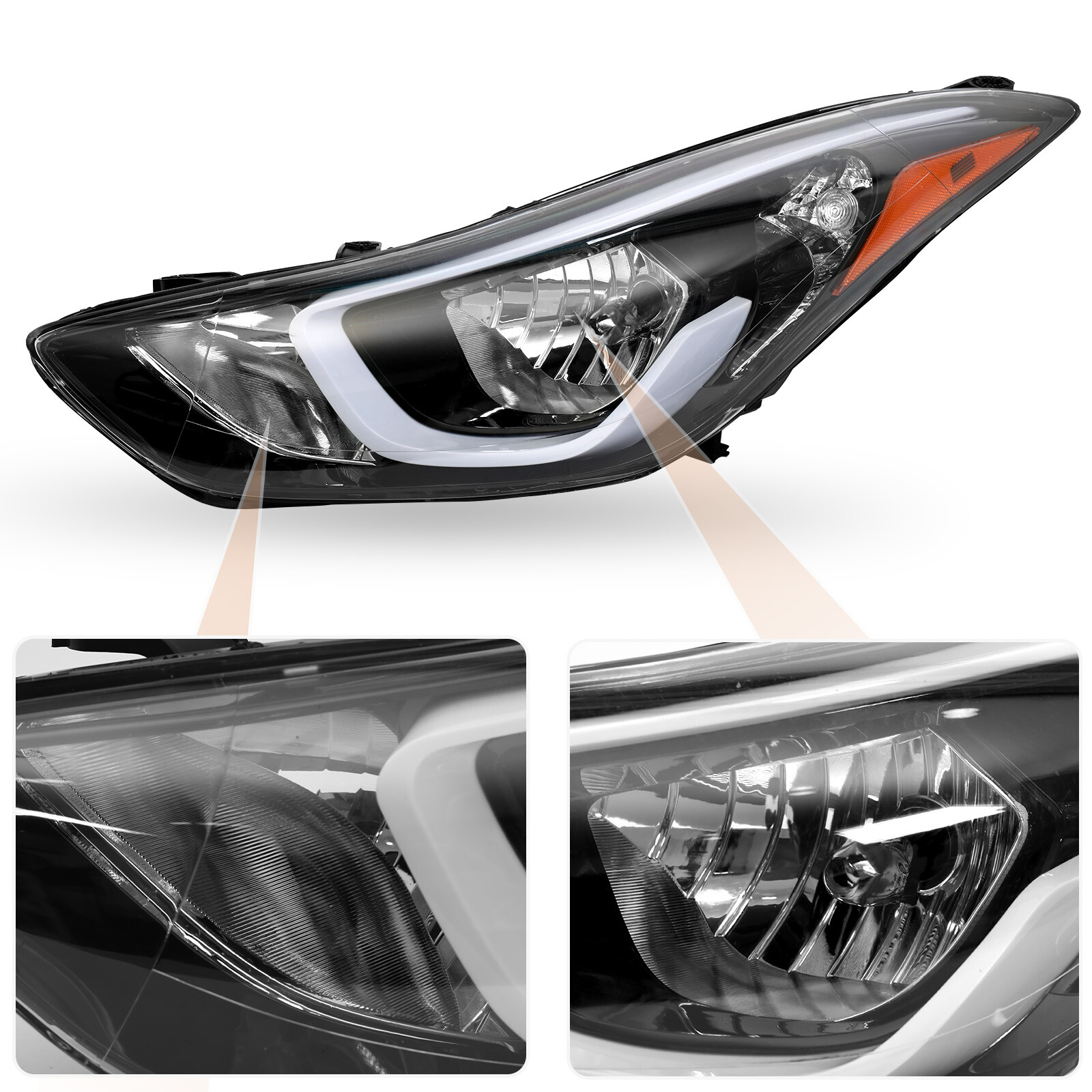 Pair Fits 2014 2015 2016 Hyundai Elantra Headlight Assembly Left Right W/Bulbs