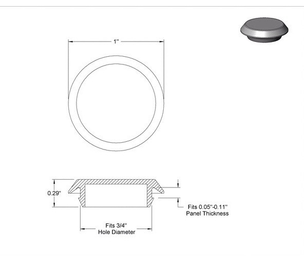 10Pack 3/4″ 0.75 Inch Flush Mount Black Plastic Body and Sheet Metal Hole Plugs