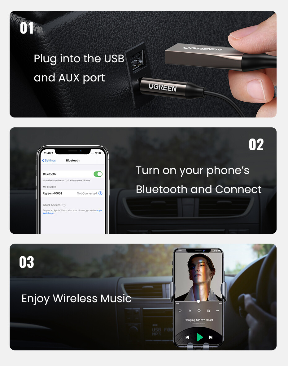 Bluetooth 5.0 AUX Audio Adapter Cable Car Kit 3.5mm Music Handsfree Receiver