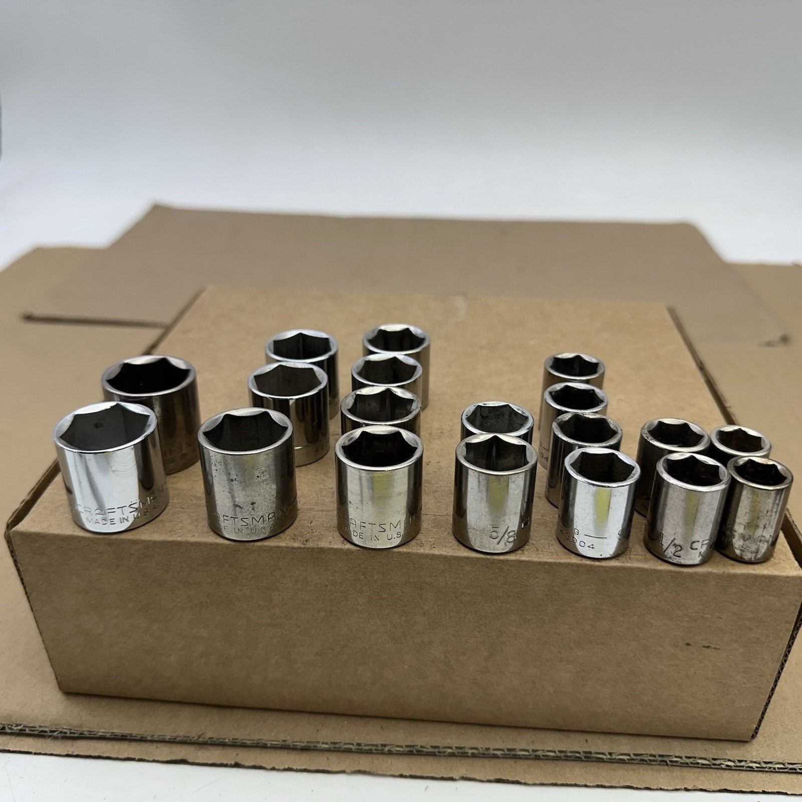 19pc Lot Craftsman USA 3/8 Drive SAE Socket Set 7/16-13/16 6PT G G2 Inverted
