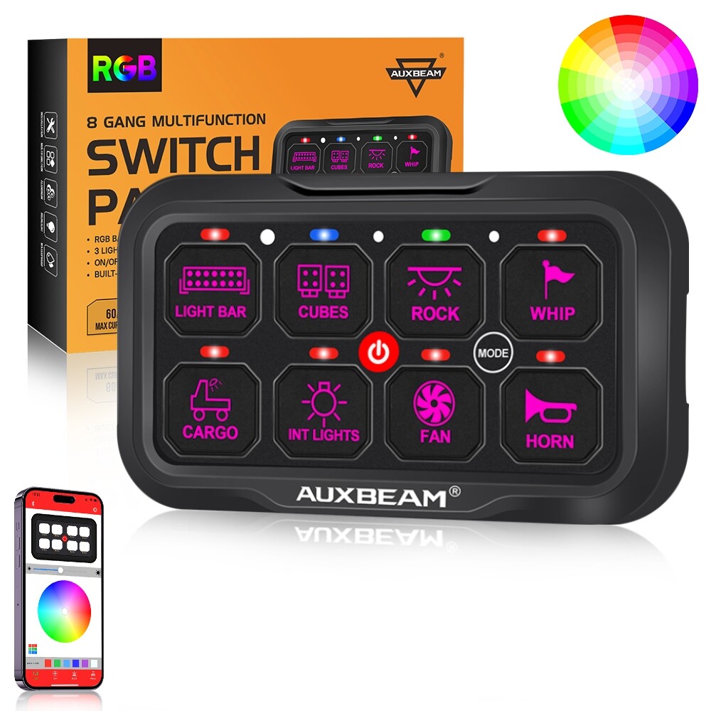 AUXBEAM AR-800 RGB 8 Gang Switch Panel Toggle Momentary Pulsed Circuit Control