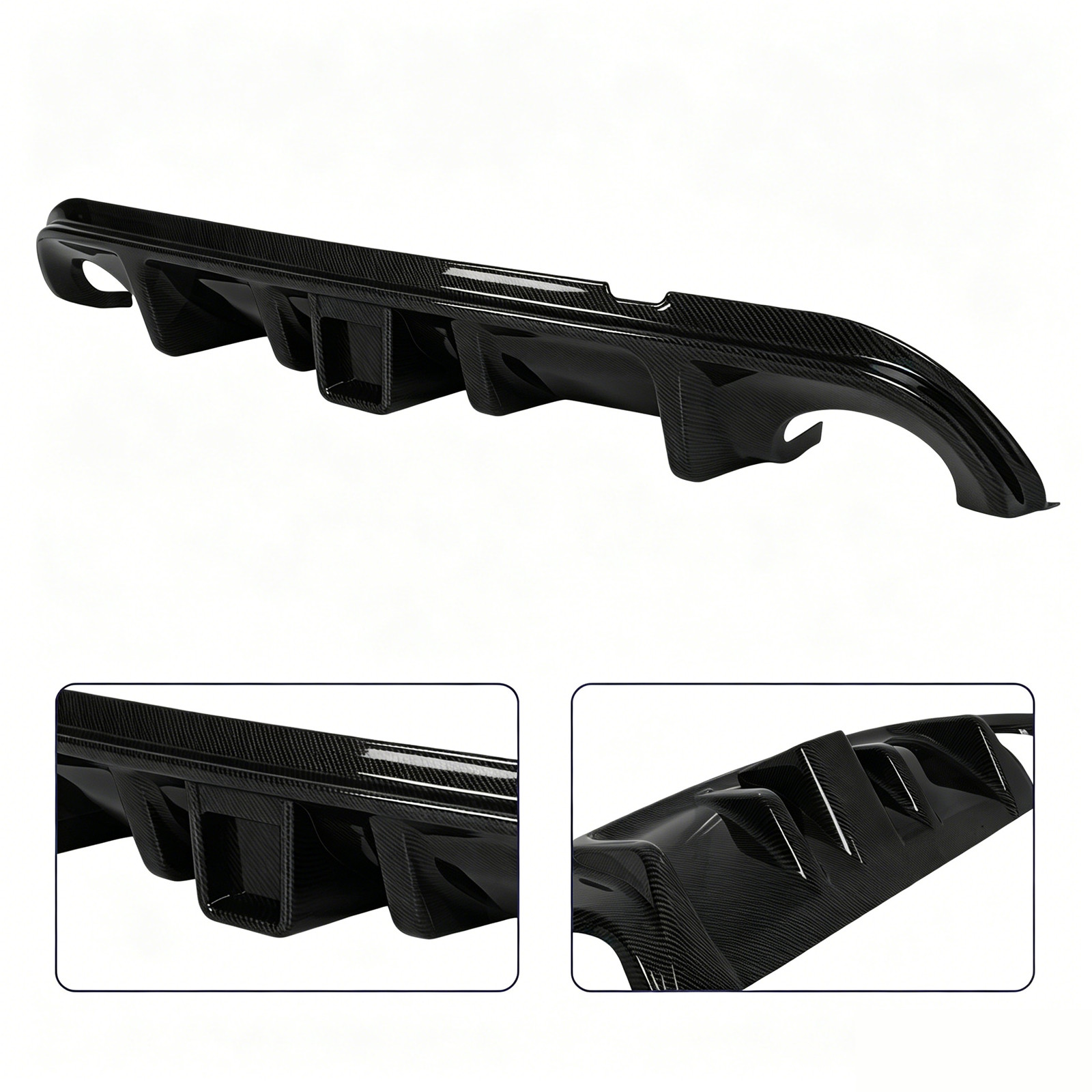 Rear Bumper Diffuser & Spoiler Wing Carbon Fiber Look Fit 2014-2017 Infiniti Q50