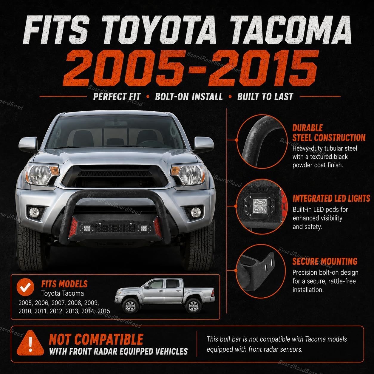 Fit For 2005-2015 Toyota Tacoma Textured Black Bull Bar Bumper Guard