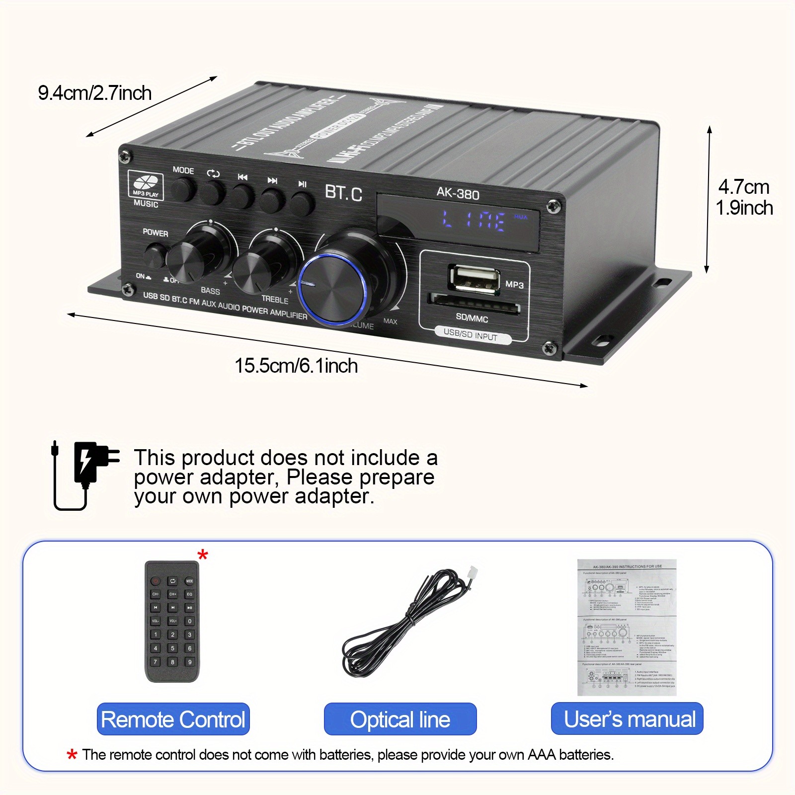 Bluetooth 5.0 Audio Power Amplifier 400W+400W 2.0 CH HiFi Stereo Amp Receiver