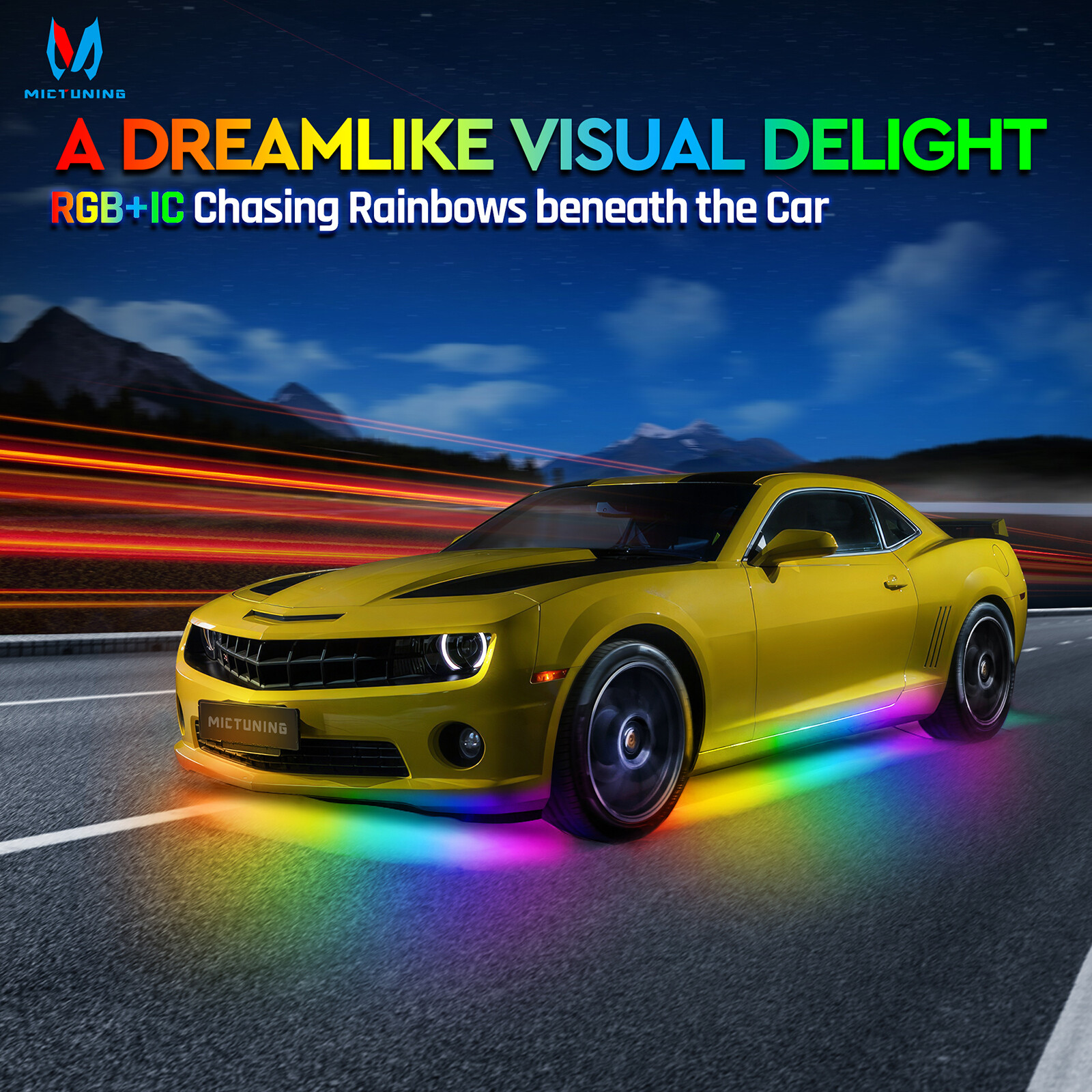Bluetooth 8PCS RGB Car LED Underglow Lights Strip Dream Color Chasing Lights Kit