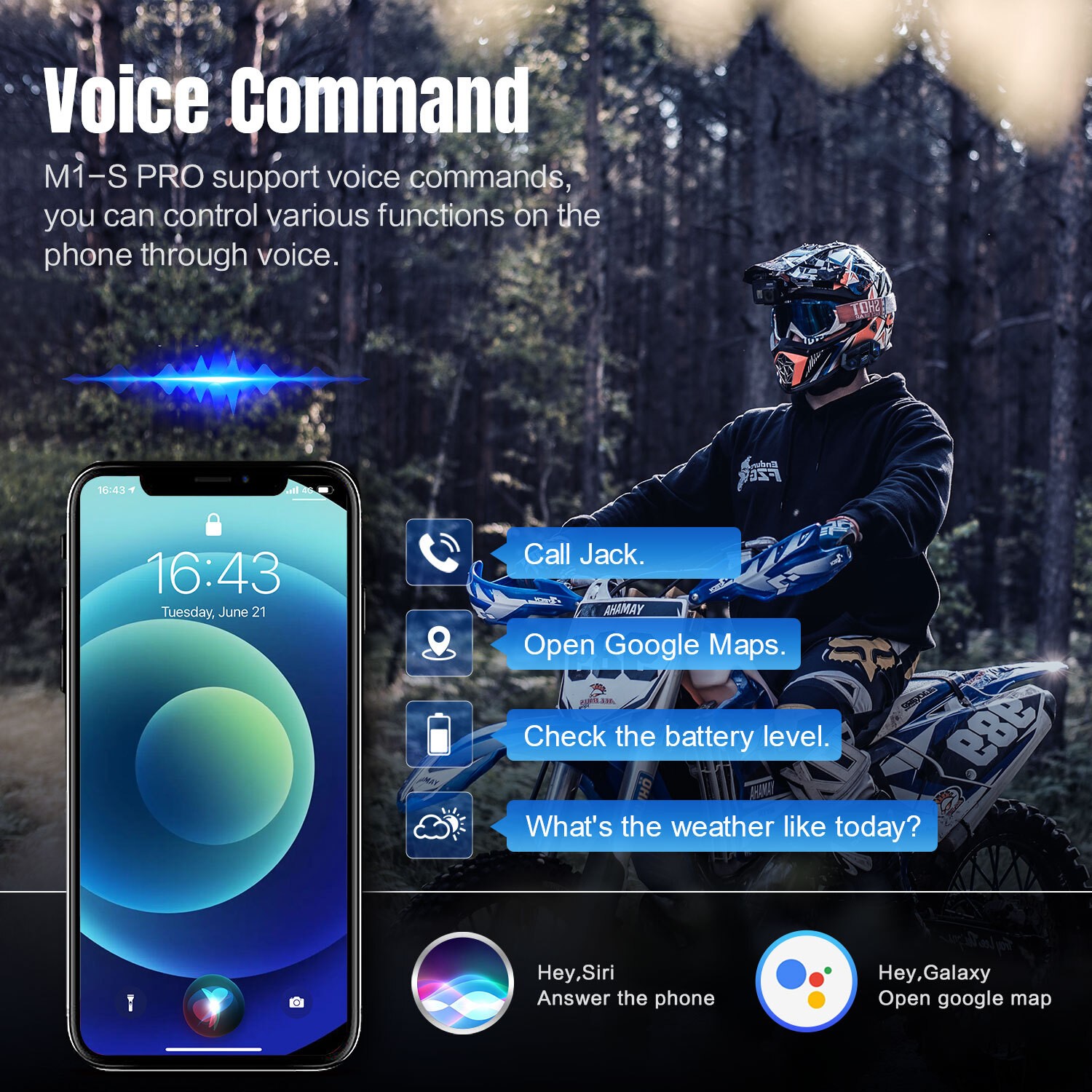 M1-S Pro Motorcycle Helmet Intercom Bluetooth Headset 8 Riders 2000m Interphone
