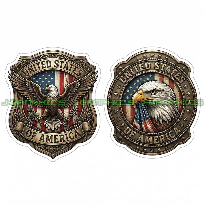 United States of America Flag Vinyl Decal Sticker Bald Eagle USA 2 Pack C