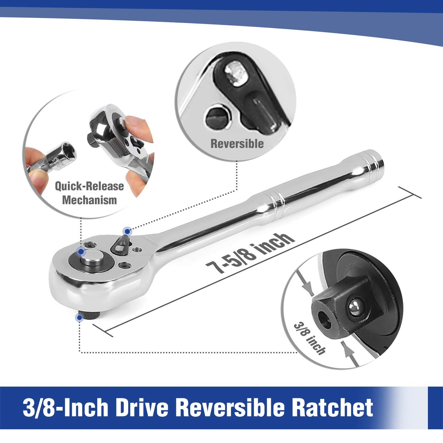 39-Piece Drive Socket Set – Metric & SAE, Quick-Release Ratchet, Extension Bar,