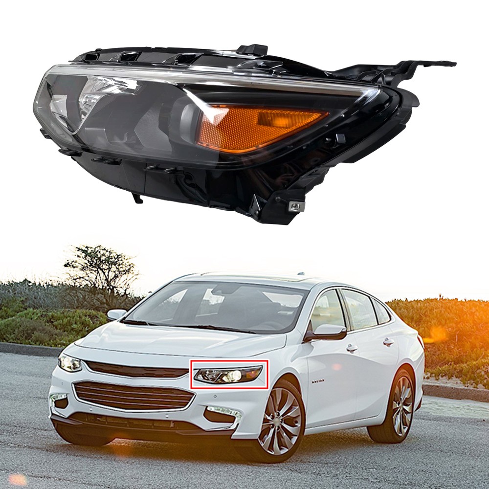 Driver Left LH Halogen Headlight Assembly For 2016-2018 Chevy Malibu w/Bulbs