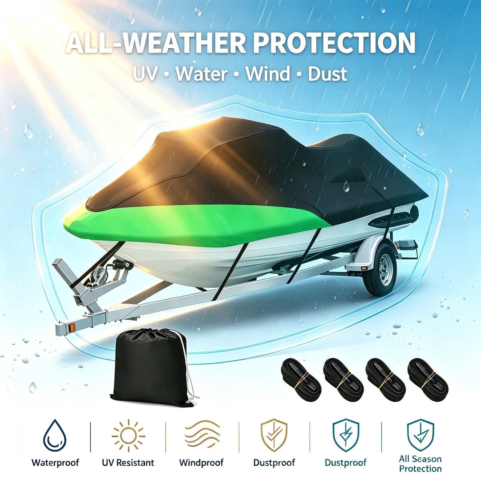 120″-135″ Jet Ski Cover Waterproof Heavy Duty For Seadoo Yamaha 2/3 Seater Boat