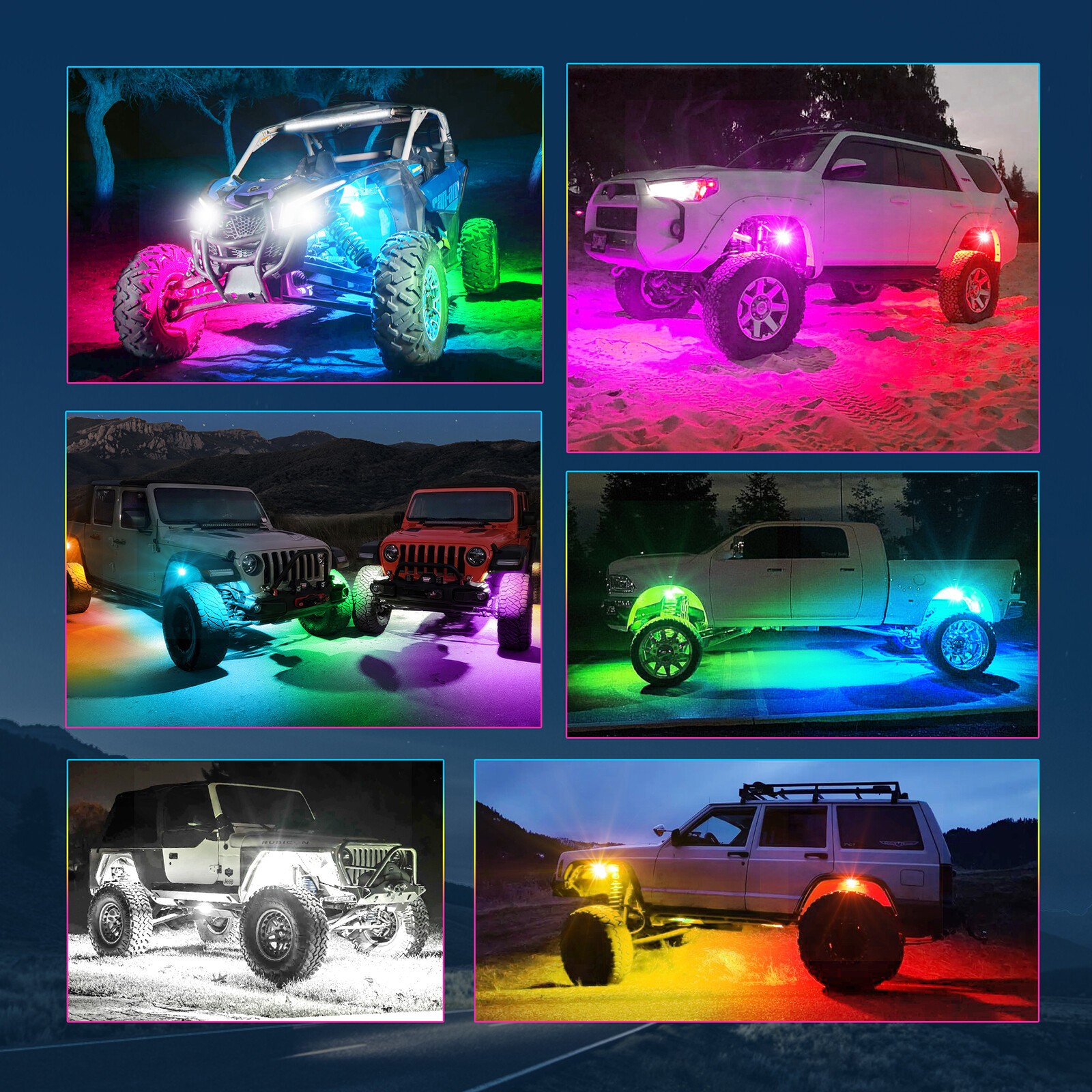 8 Pods RGB+IC LED Rock Lights Chasing Dream Color Underbody Underglow Light Kits
