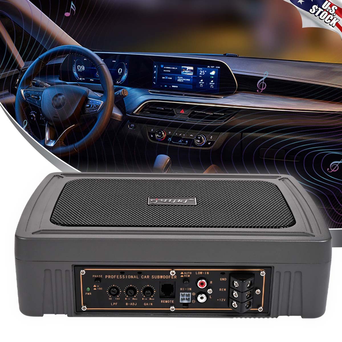 1200W Active Underseat Car Bass Box Audio Subwoofer Sub Speaker Amplifier New