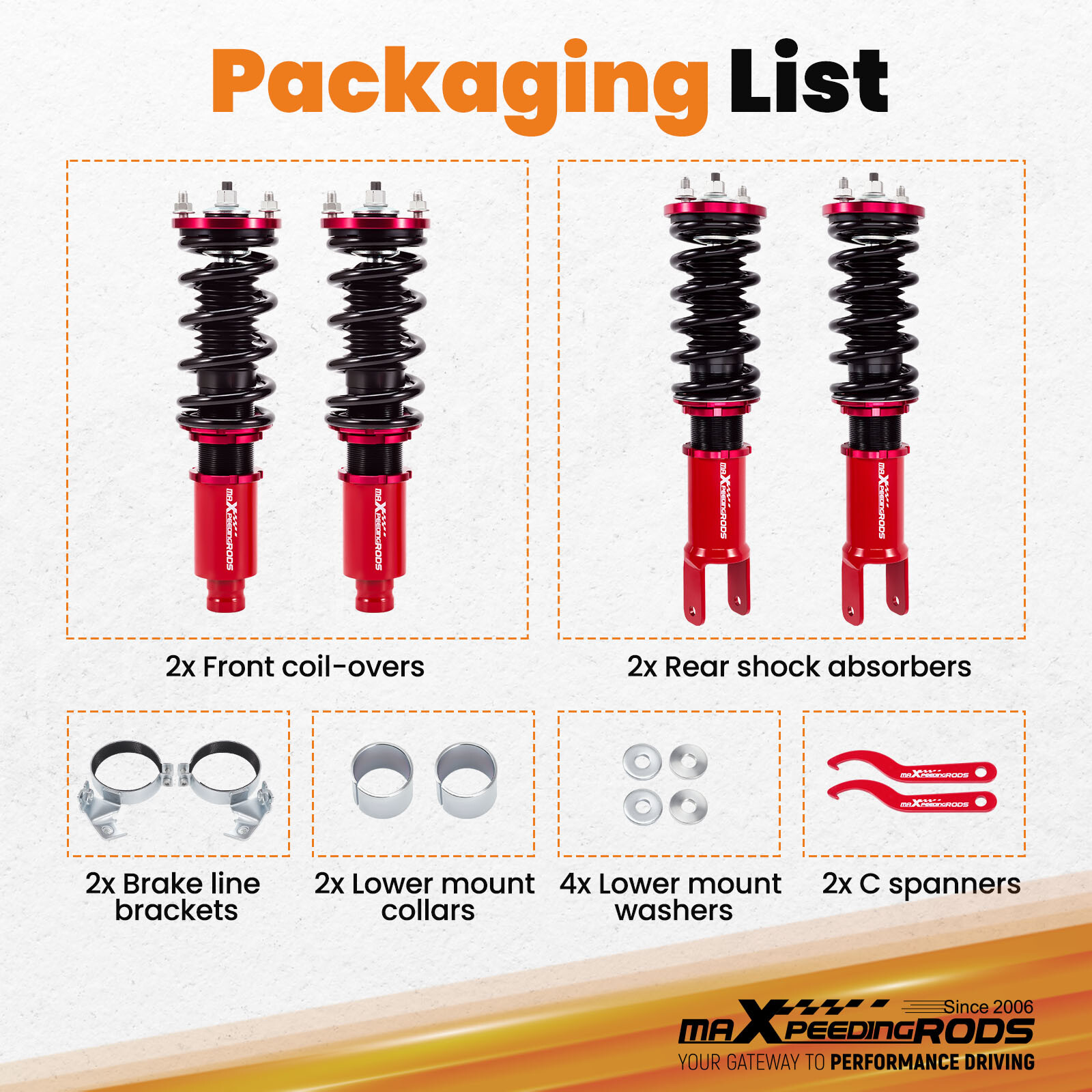 MAXPEEDINGRODS STREET ADJUSTABLE COILOVERS FOR HONDA CIVIC 92-00 INTEGRA 94-01