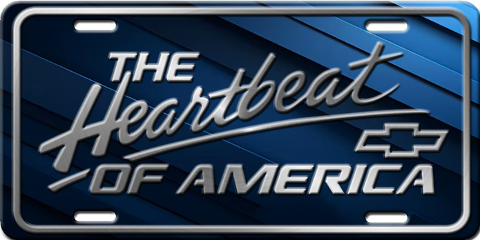 The Heartbeat of America Silver on Blue Metal Aluminum License Plate Tag New