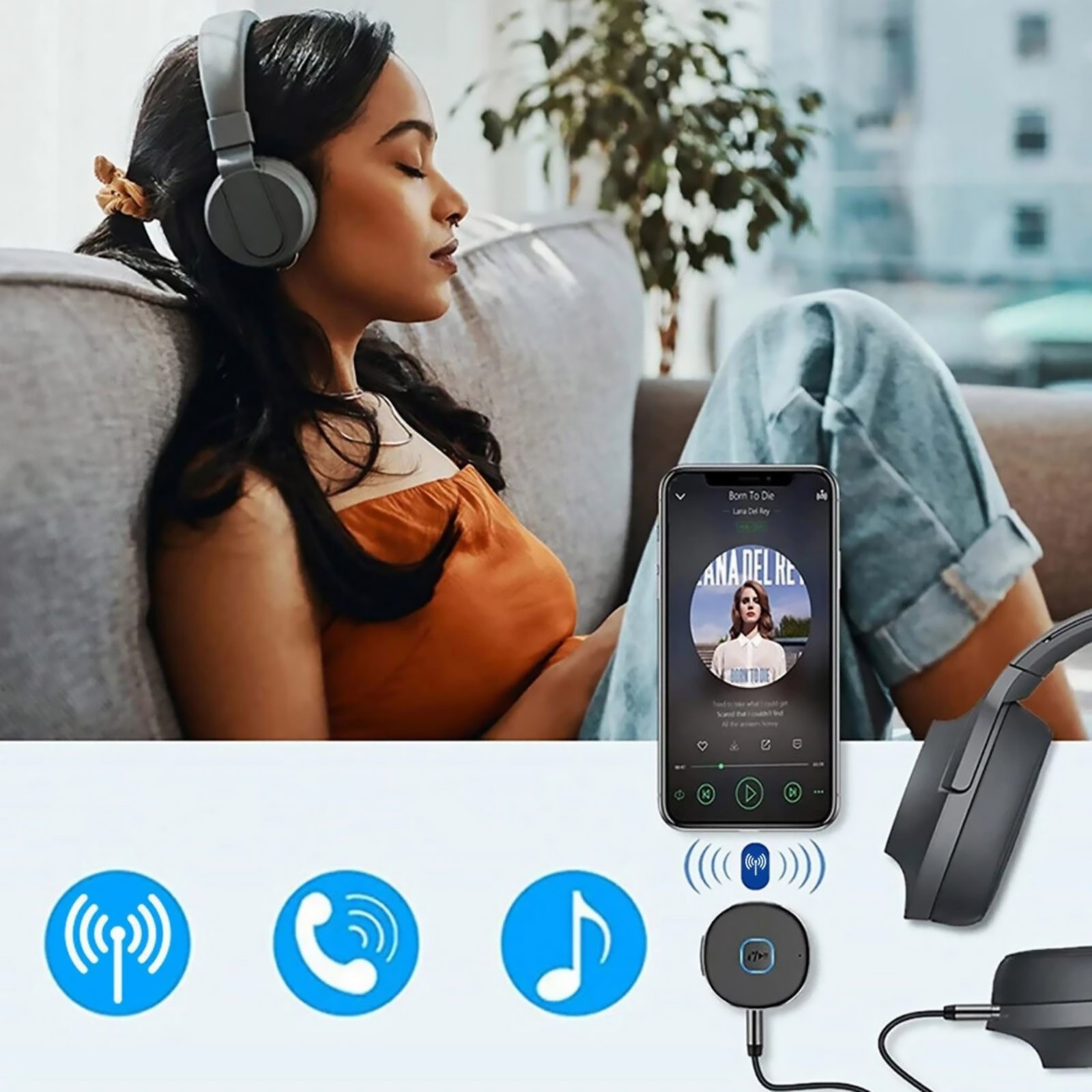 For Bluetooth 5.0 Wireless Audio Receiver 3.5mm Aux Car Kit Handsfree Calling