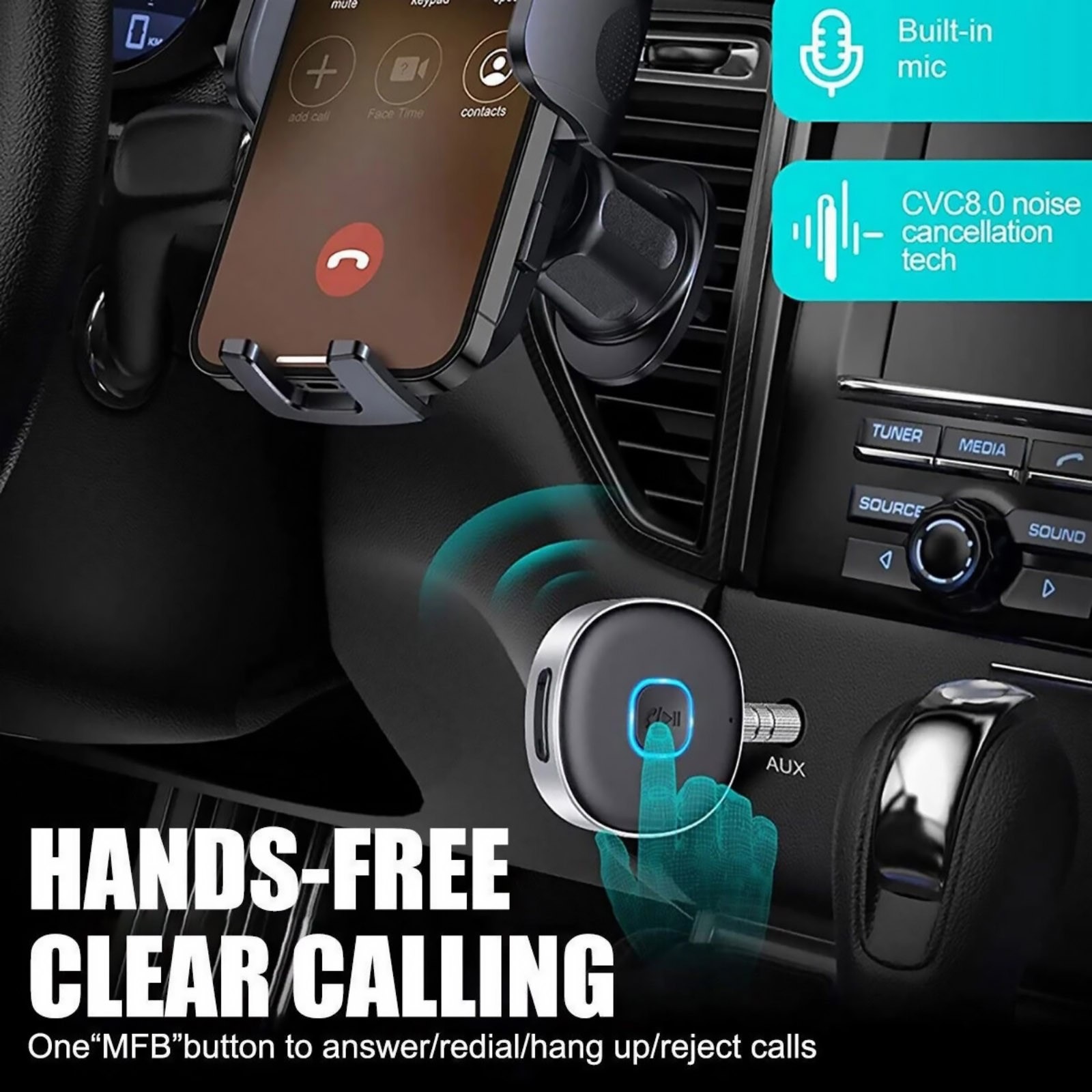 For Bluetooth 5.0 Wireless Audio Receiver 3.5mm Aux Car Kit Handsfree Calling