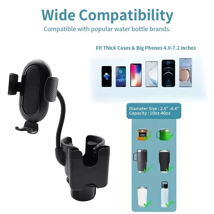 3 in 1 Car Cup Holder Expander Phone Mount Card Slot Universal 360° Phone Holder