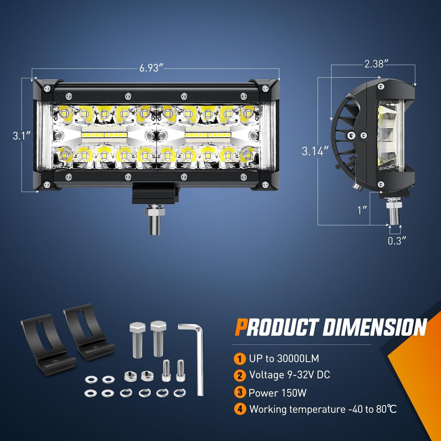 Nilight Side Shooter LED Light Bar 2PCS 7 Inch Triple Row Spot Flood Combo Light