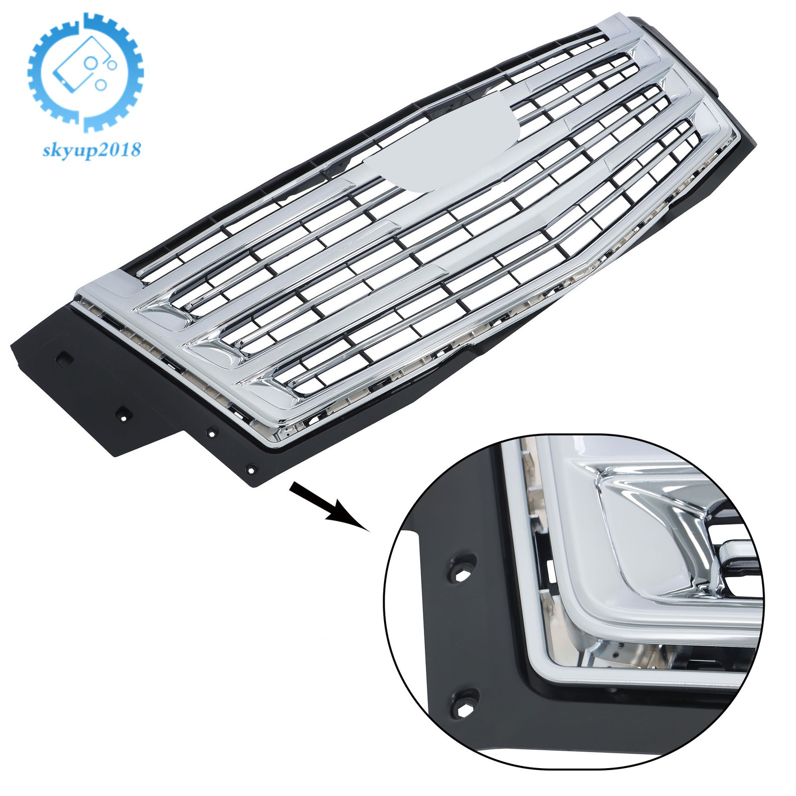 Grille Chrome Without Camera Hole Front Upper Side For Cadillac Escalade 2015-20