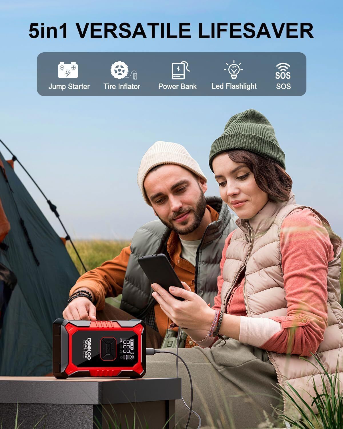 GOOLOO A3 Jump Starter with Air Compressor 3000A Portable Car Battery Booster