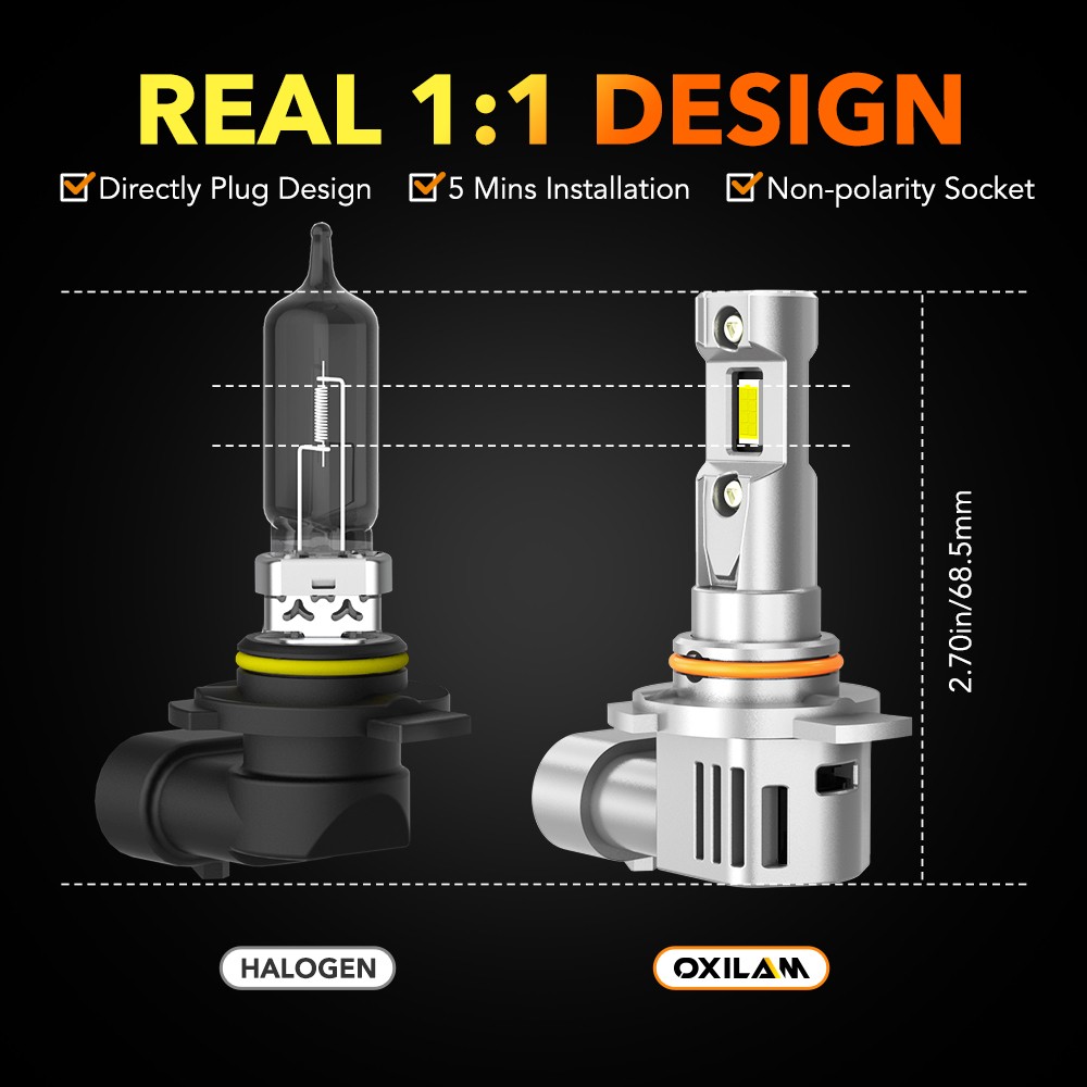 OXILAM 9012 LED Headlight Super Bright Bulbs Kit White 6500K High/Low Beam