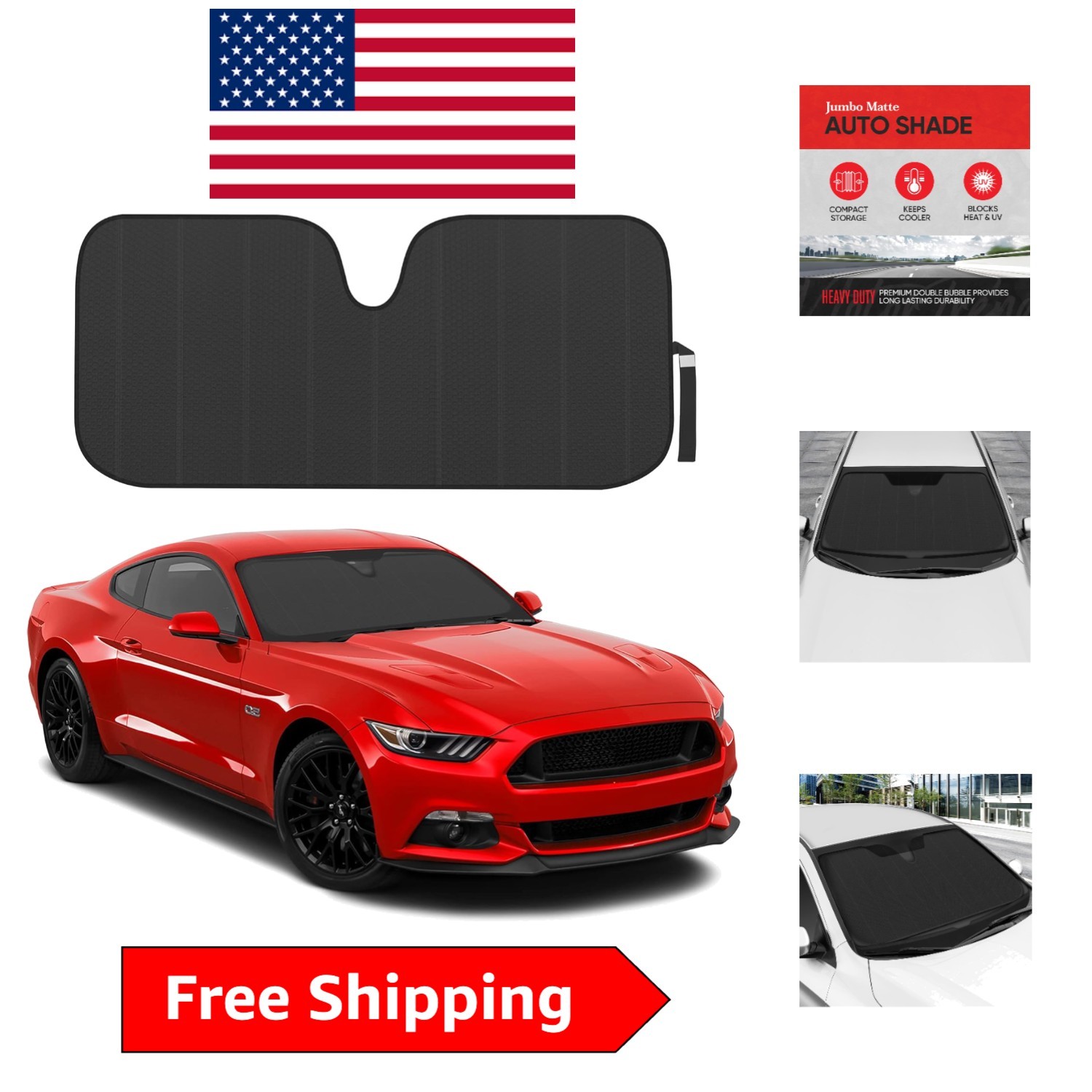 Jumbo Accordion Car Sun Shade: 100% UV Protection for Cool Interiors – 66×27