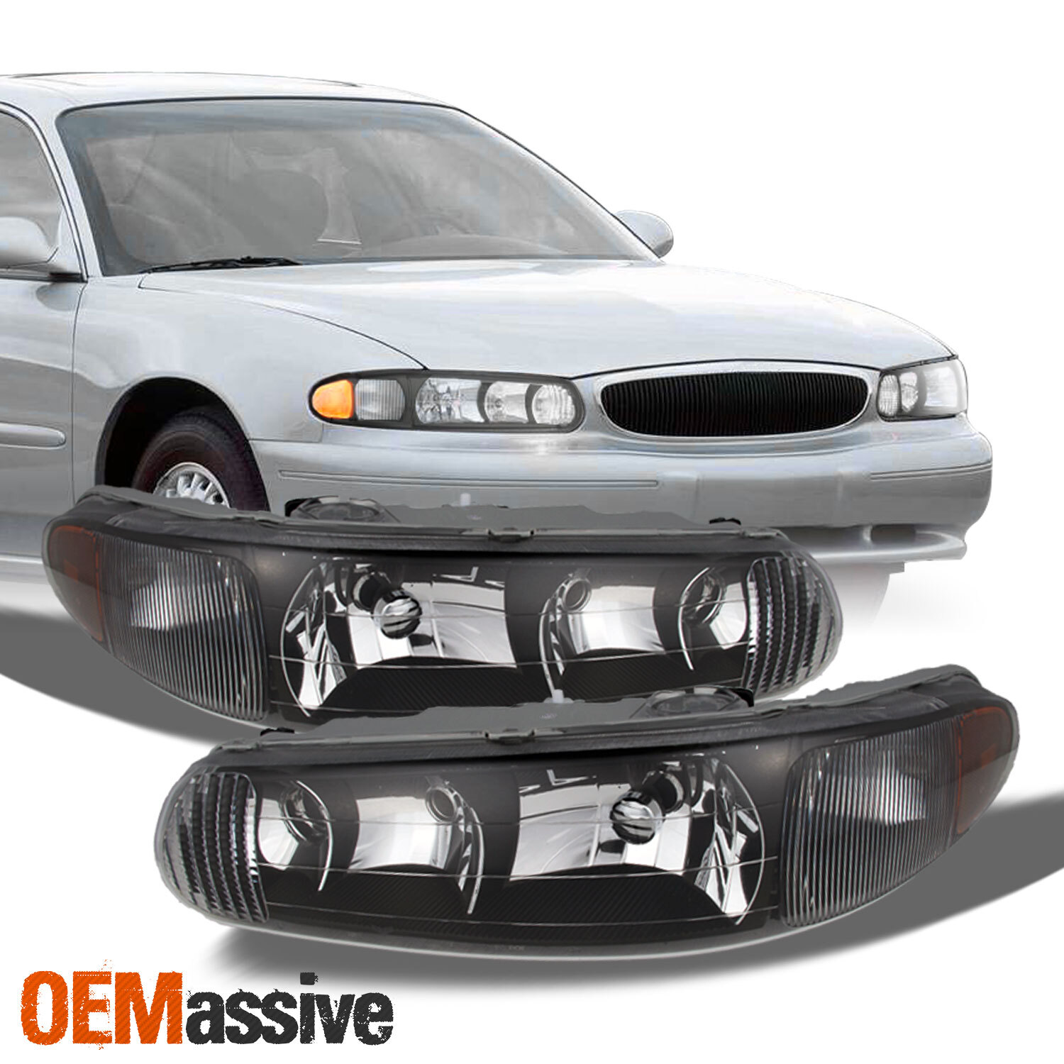 Fit 97-05 Buick Century/Regal Black Replacement Headlights Headlamps L + R