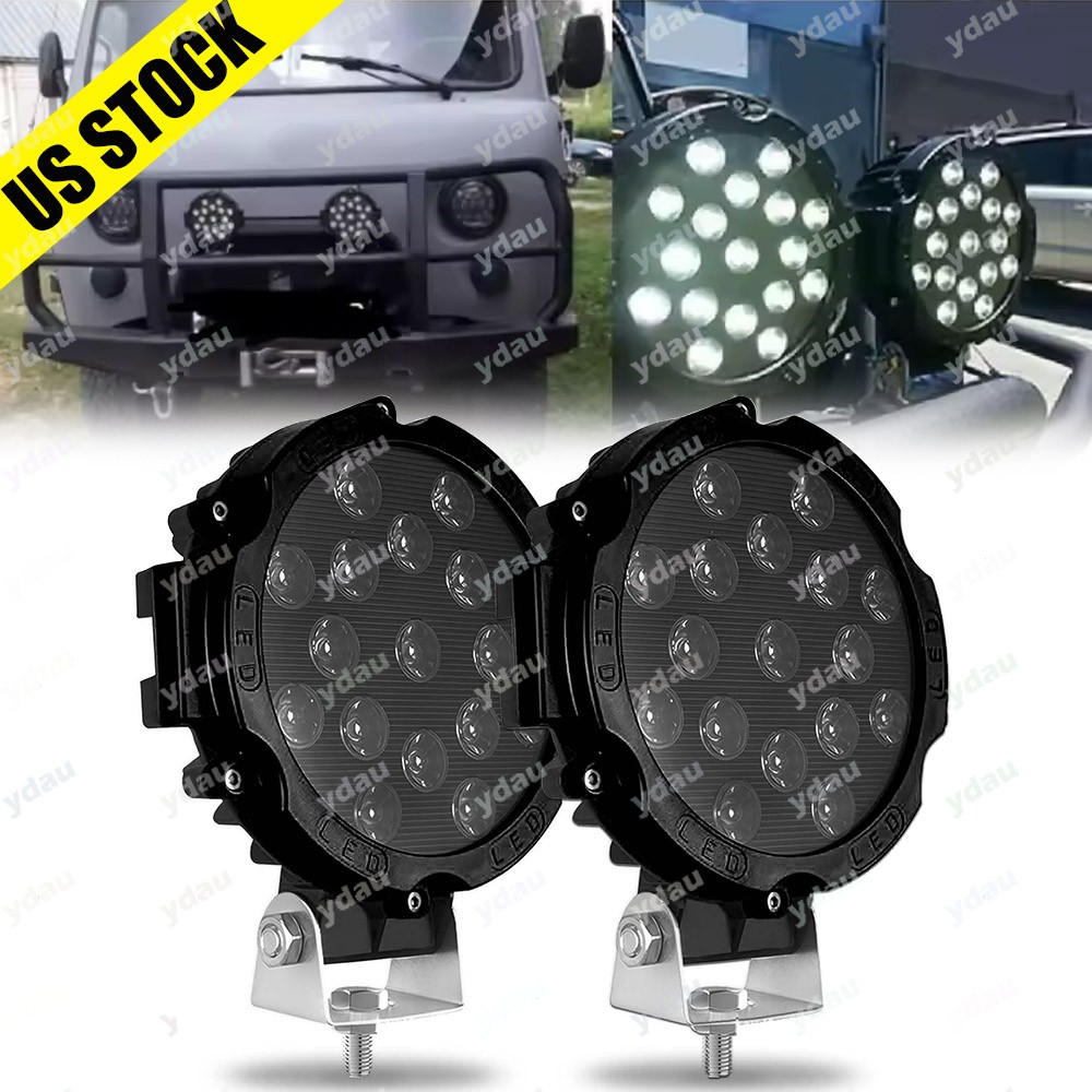 Pair 7 Inch LED Pods Work Light Bar Round Driving Fog Headlight Truck Off Road