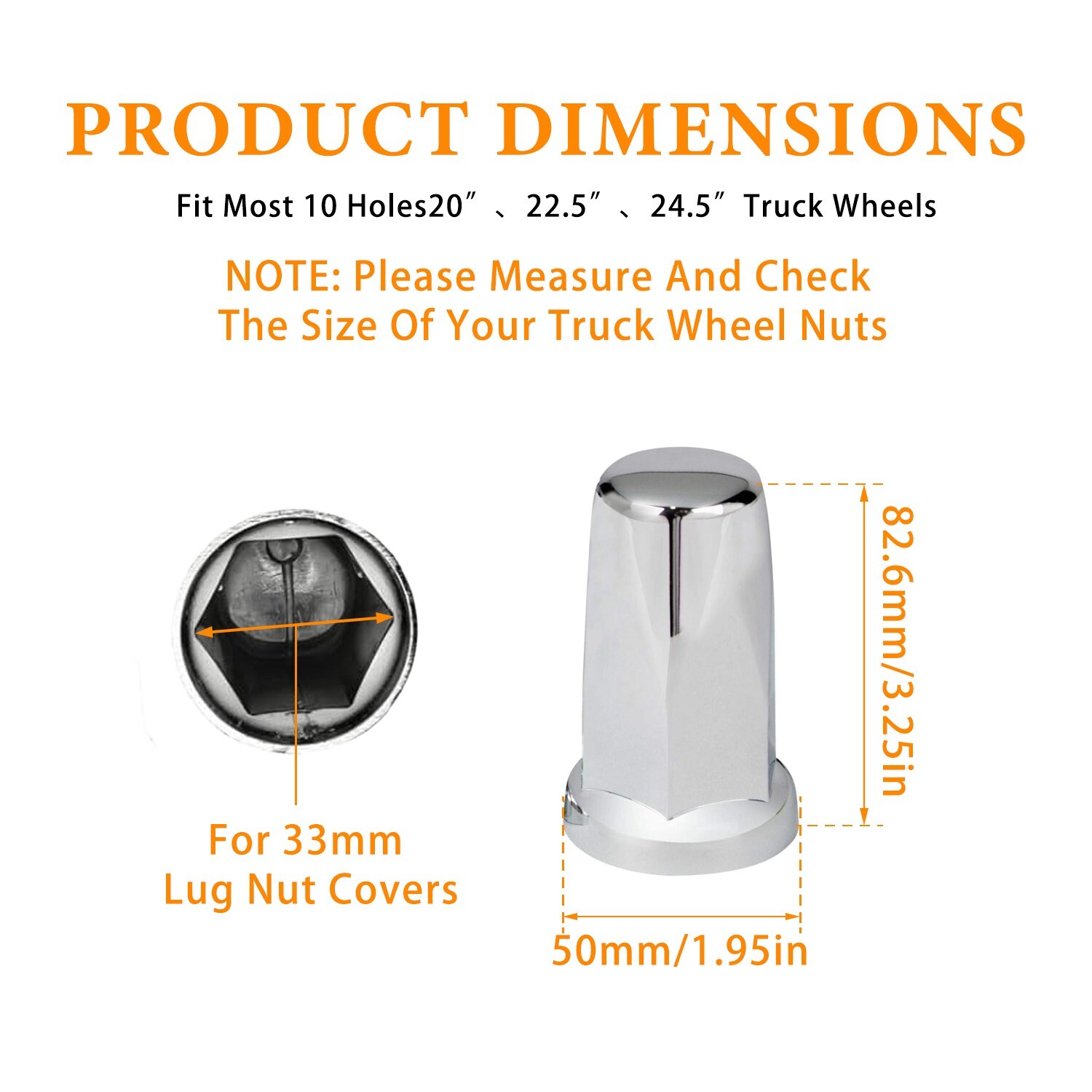 20pcs 33mm Chrome ABS Lug Nut Cover, Push-on Plastic Lug Nut Caps For Semi Truck