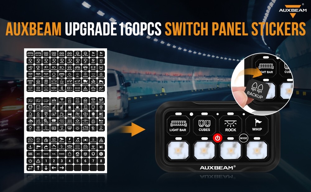 Auxbeam 120Pcs Switch Panel Sticker For BA80,GA80,BB80,GB80,BC60,GC60,AR-800 US
