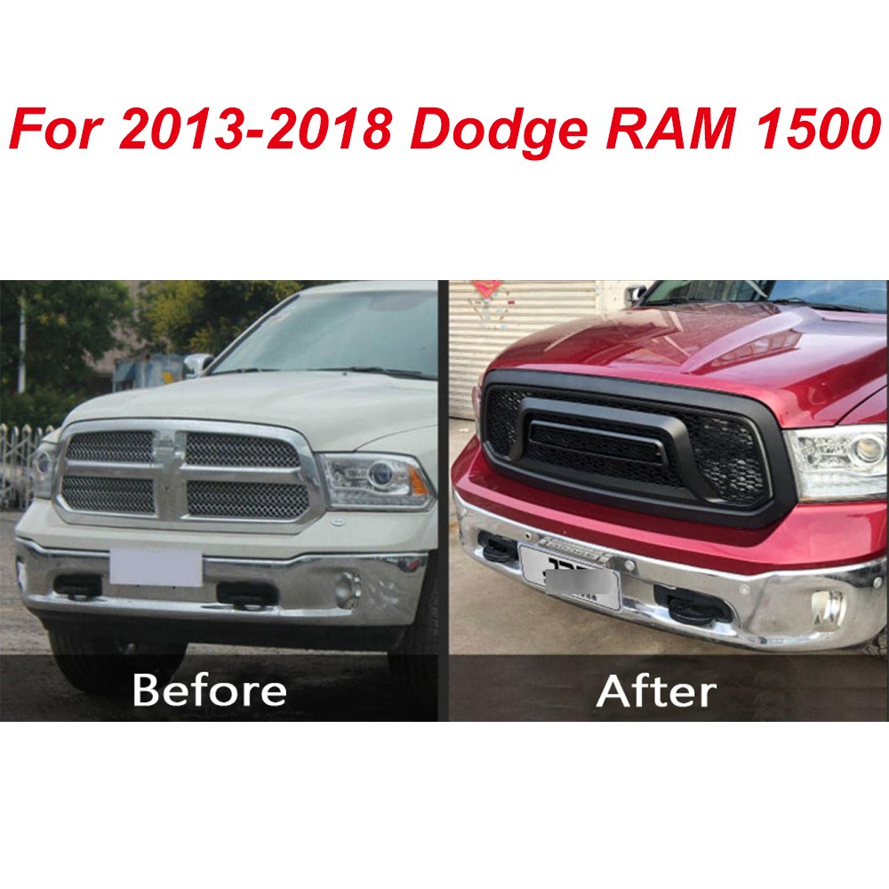 Front Grille For 2013-2018 Dodge Ram 1500 Rebel Style W/Letter W/LED Matte Black