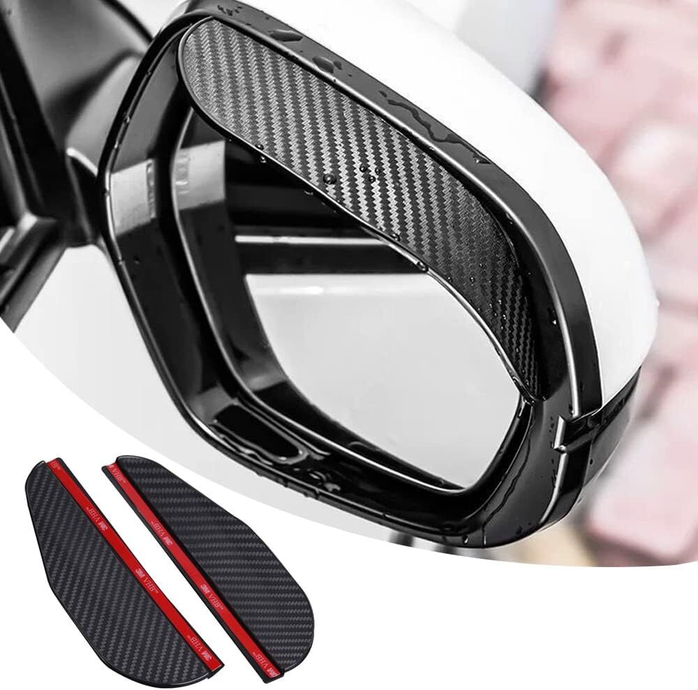 2x Car Carbon Fiber Black Rearview Side Mirror Rain Visor Guard Car Accessories