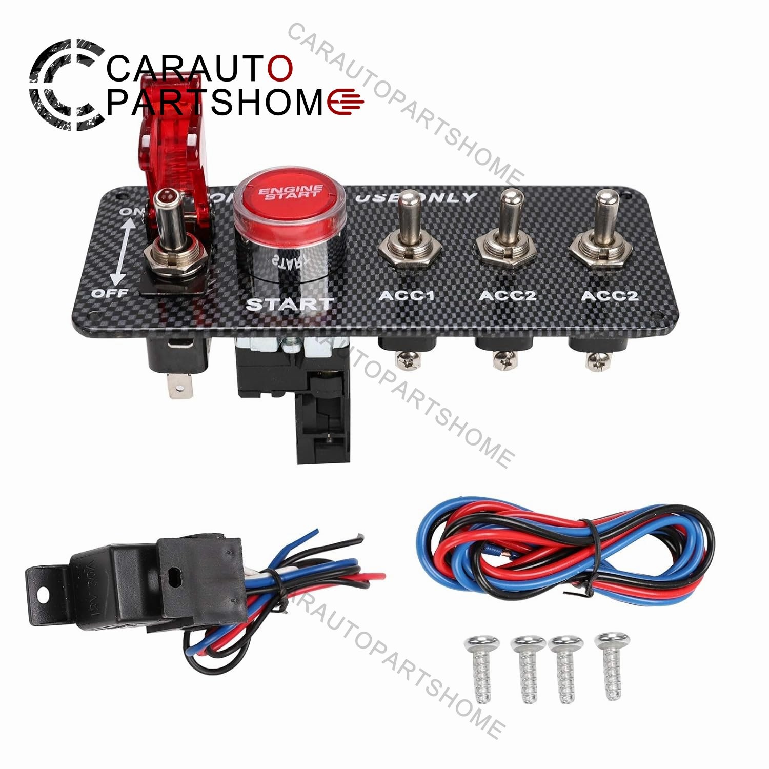 Ignition Switch Panel Racing Car 12V LED Engine Start Push Button Toggle Carbon
