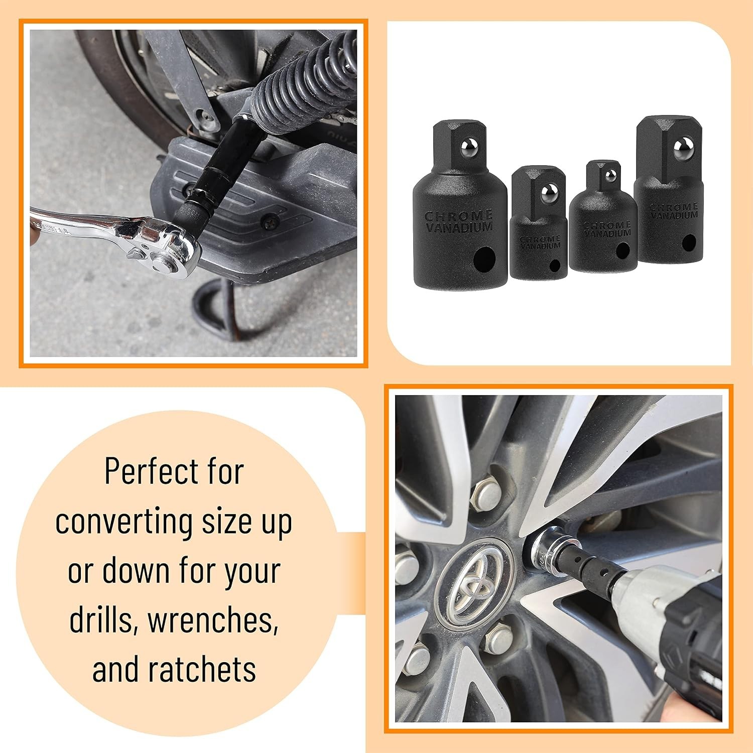 Bates 4-Piece Impact Socket Adapter & Reducer Set – Chrome Vanadium Steel