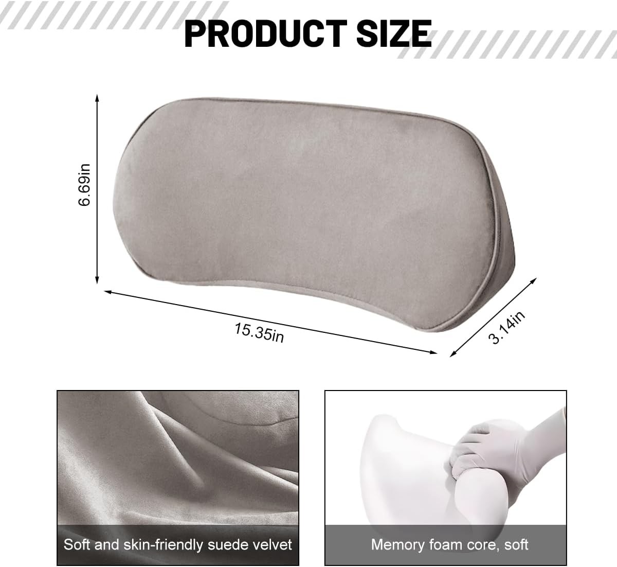 Memory Foam Lumbar Support Pillow, Light Gray Back Cushion Lower Back Pain Relie