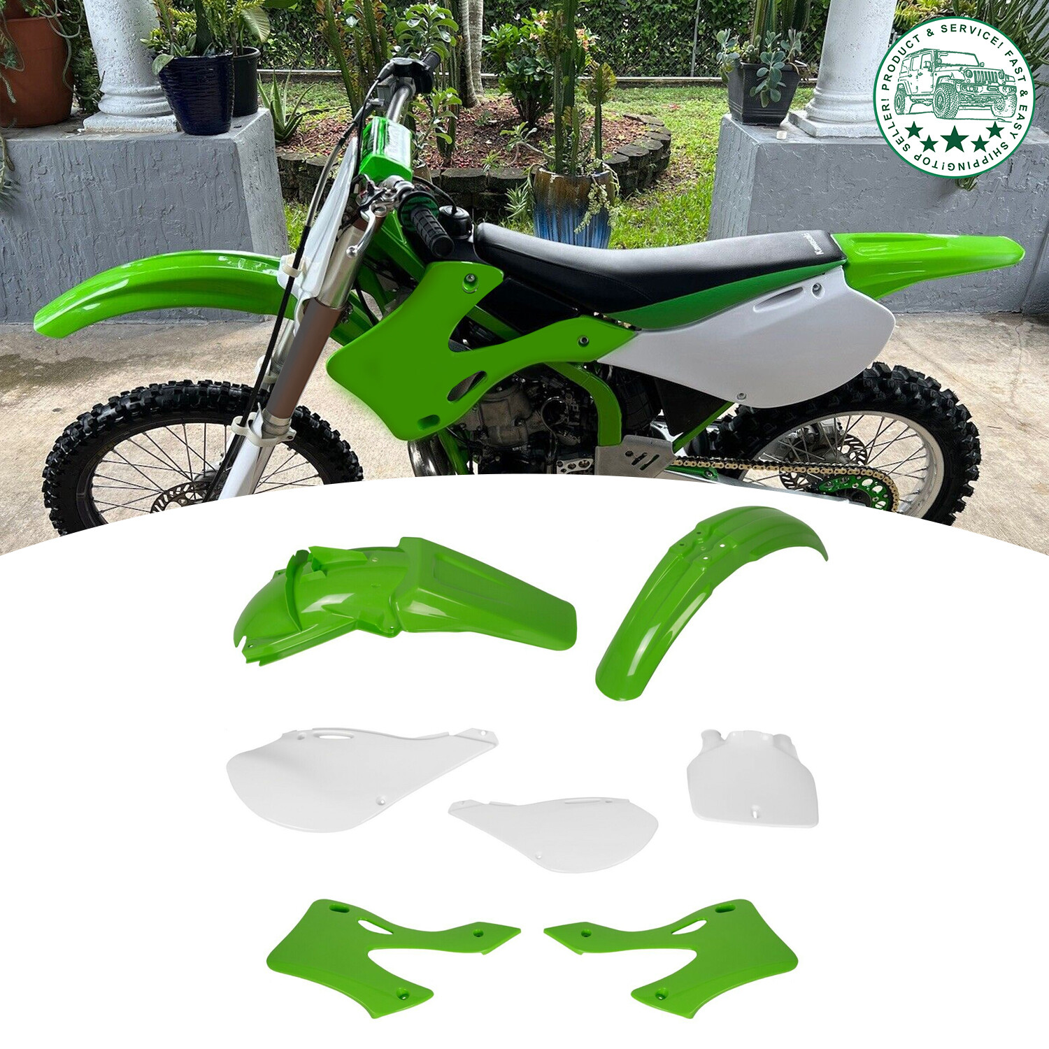 7PCS Green ABS Restyle Plastic Kit For KAWASAKI KX125 KX250 1999 2000 2001 2002